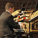 Organist Ron Rhode plays the Albee Mighty Wurlitzer Theatre Organ during the Dedication and Concert in the Ballroom of Cincinnati's Historic Music Hall